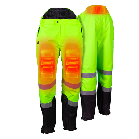 MOBILE WARMING Men's Hi Viz Yellow/Black Heated Rain Pant, Bluetooth, XL, 7.4V MWUP15100520